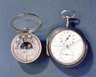 Sonnen- und Monduhr, von J. Windmills (fl. 1671-1723), ca. 1700; Taschenchronometer, von Barraud, London, 1797